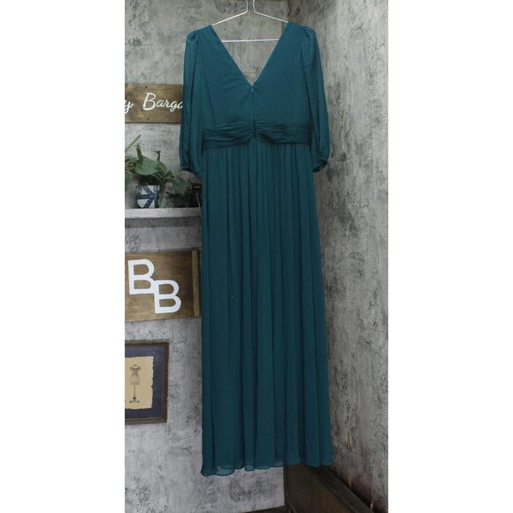 DKNY Chiffon Balloon-Sleeve Faux Wrap Side Slit Maxi Dress Forest Green 8 - Picture 2 of 12